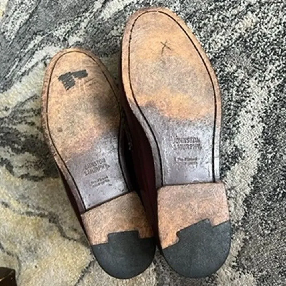 Johnston & Murphy Burgundy Full-Grain Leather Hayes Penny Loafers Mens Size 10M